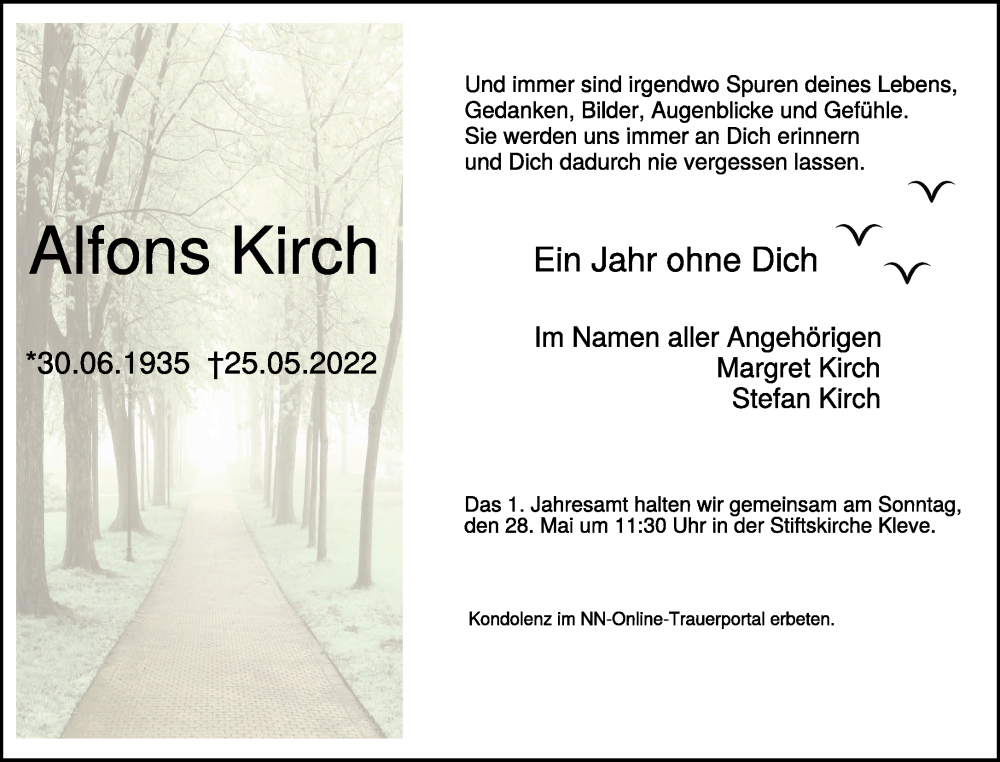  Traueranzeige für Alfons Kirch vom 24.05.2023 aus 