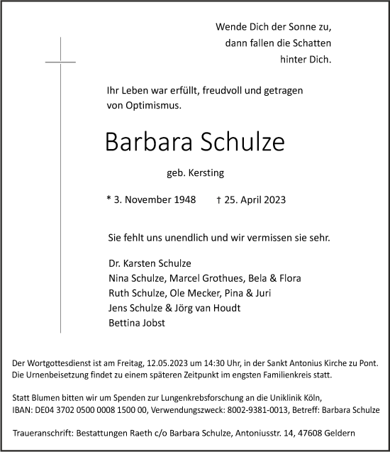 Traueranzeige von Barbara Schulze 