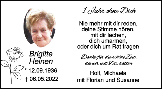 Traueranzeige von Brigitte Heinen 