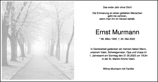 Traueranzeige von Ernst Murmann 