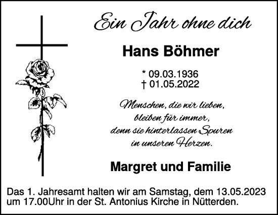 Traueranzeige von Hans Böhmer 