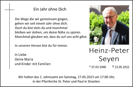 Traueranzeige von Heinz- Peter Seyen 