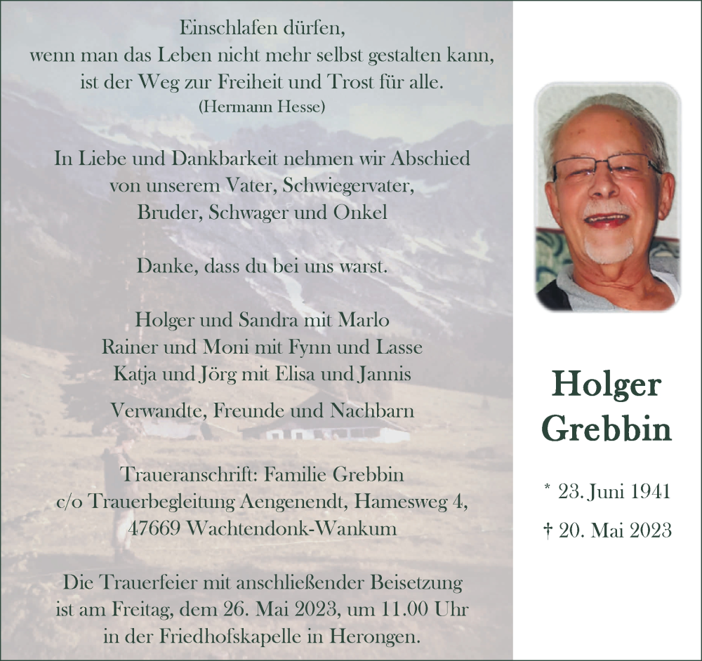  Traueranzeige für Holger Grebbin vom 24.05.2023 aus 