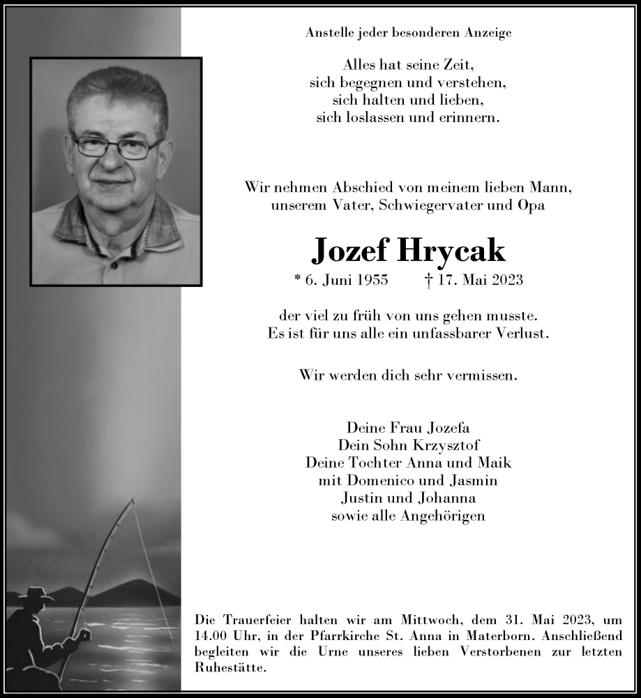  Traueranzeige für Jozef Hrycak vom 24.05.2023 aus 