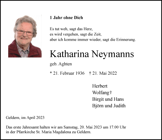 Traueranzeige von Katharina Neymanns 