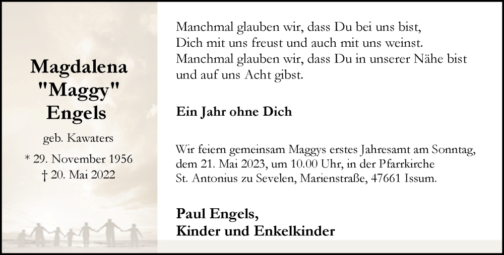 Traueranzeige für Magdalena Engels vom 13.05.2023 aus 