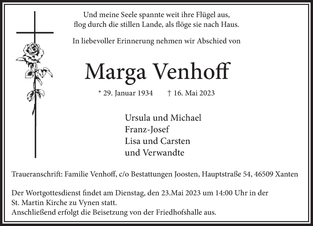  Traueranzeige für Marga Venhoff vom 20.05.2023 aus 