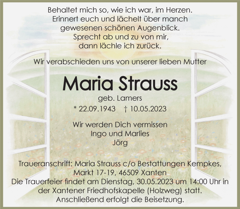  Traueranzeige für Maria Strauss vom 20.05.2023 aus 
