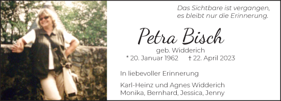 Traueranzeige von Petra Bisch 