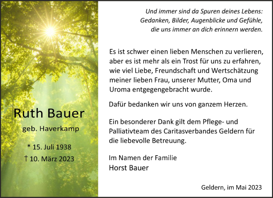 Traueranzeige von Ruth Bauer 