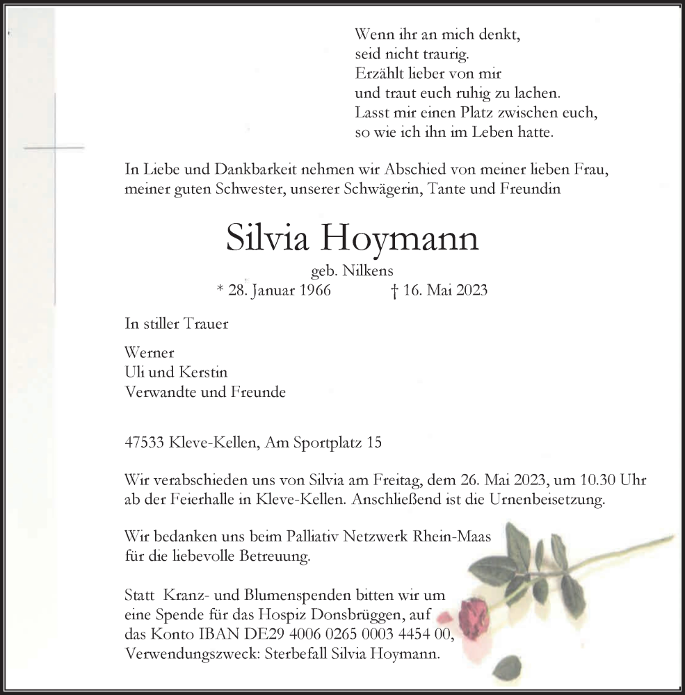  Traueranzeige für Silvia Hoymann vom 20.05.2023 aus 