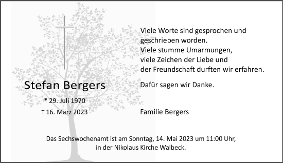Traueranzeige von Stefan Bergers 