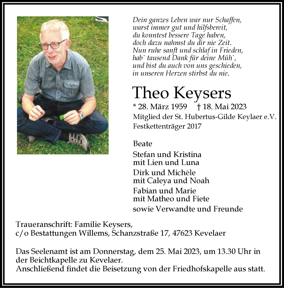  Traueranzeige für Theo Keysers vom 24.05.2023 aus 