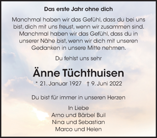 Traueranzeige von Änne Tüchthuisen 