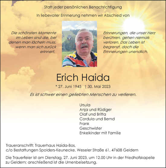 Traueranzeige von Erich Haida 