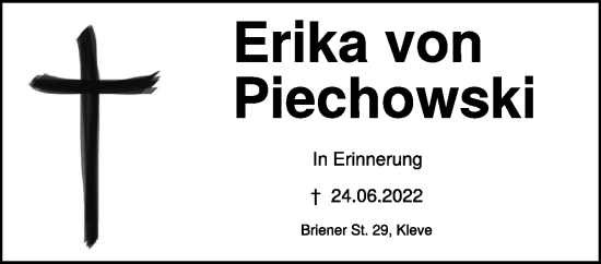 Traueranzeige von Erika von Piechowski 