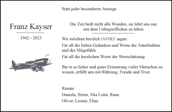 Traueranzeige von Franz Kayser 