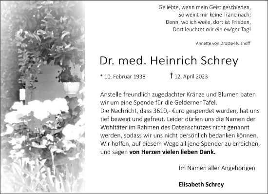 Traueranzeige von Heinrich Schrey 