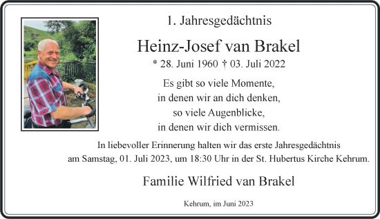 Traueranzeige von Heinz-Josef van Brakel 