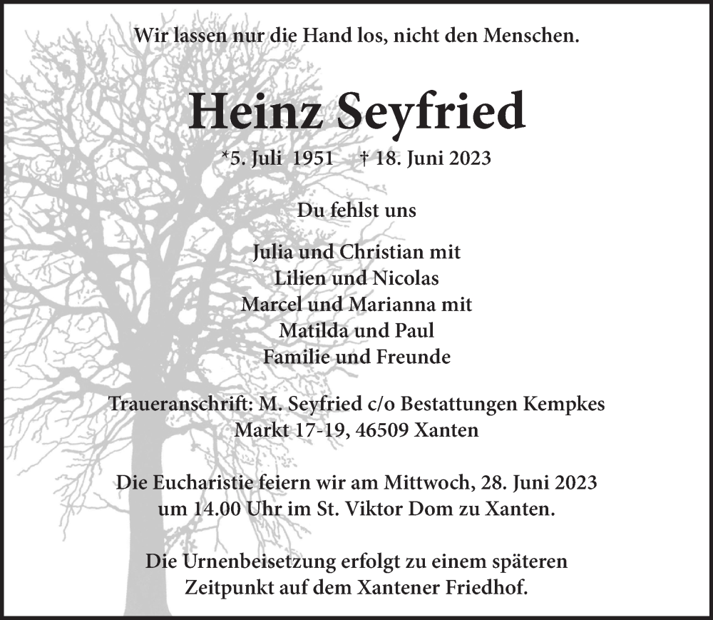  Traueranzeige für Heinz Seyfried vom 24.06.2023 aus 
