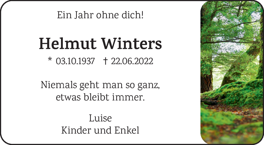  Traueranzeige für Helmut Winters vom 24.06.2023 aus 