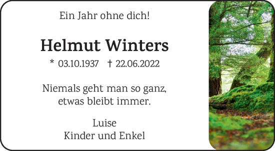 Traueranzeige von Helmut Winters 