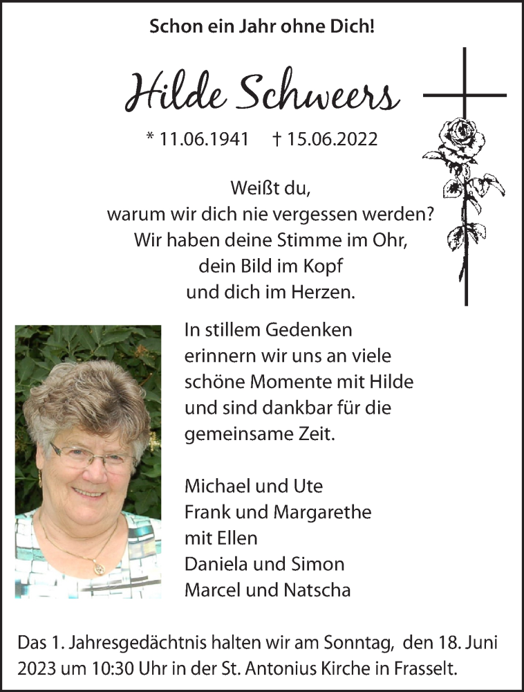  Traueranzeige für Hilde Schweers vom 14.06.2023 aus 