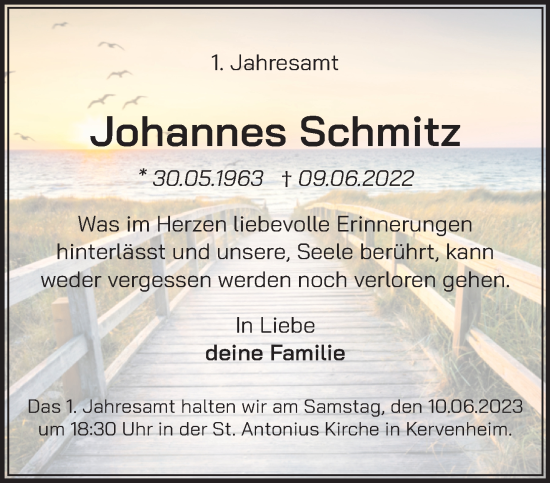 Traueranzeige von Johannes Schmitz 