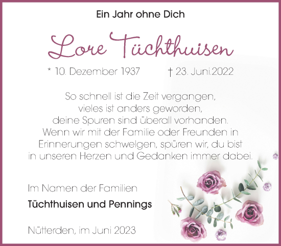 Traueranzeige von Lore Tüchthuisen 