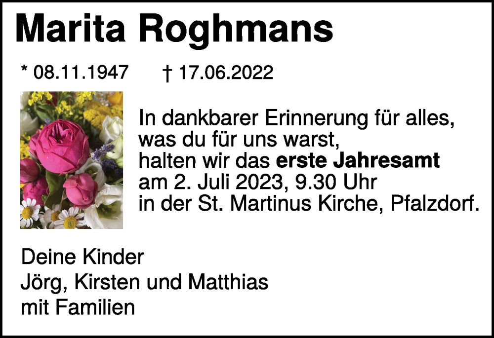  Traueranzeige für Marita Roghmans vom 10.06.2023 aus 