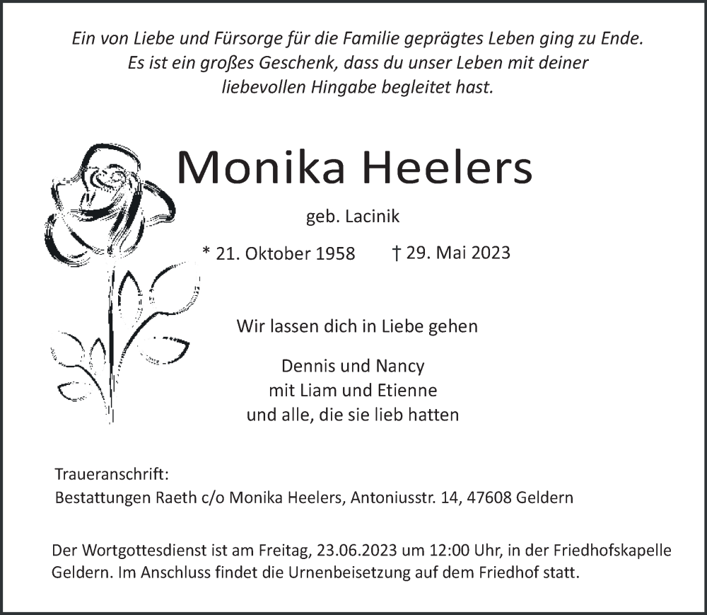  Traueranzeige für Monika Heelers vom 17.06.2023 aus 