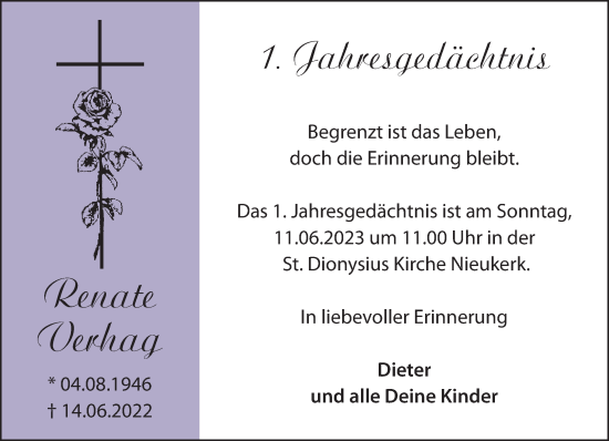 Traueranzeige von Renate Verhag 