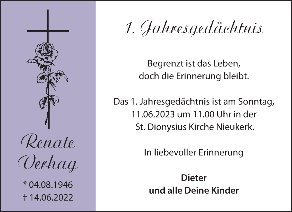  Traueranzeige für Renate Verhag vom 10.06.2023 aus 