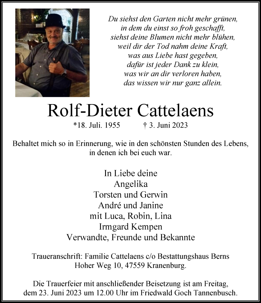  Traueranzeige für Rolf-Dieter Cattelaens vom 10.06.2023 aus 
