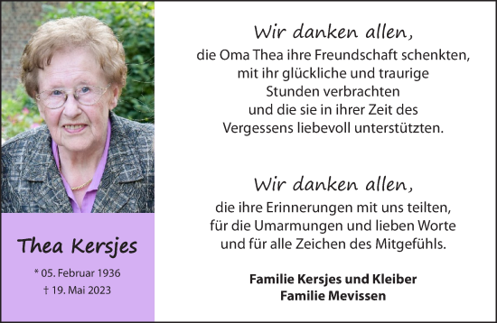 Traueranzeige von Thea Kersjes 