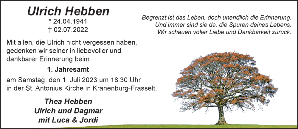  Traueranzeige für Ulrich Hebben vom 24.06.2023 aus 