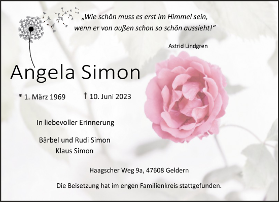 Traueranzeige von Angela Simon von NNA
