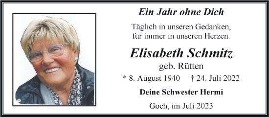 Traueranzeige von Elisabeth Schmitz von NNA