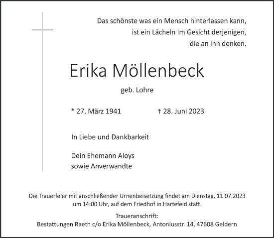 Traueranzeige von Erika Möllenbeck von NNA