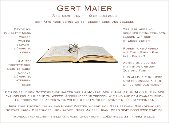 Traueranzeige von Gert Maier von NNA