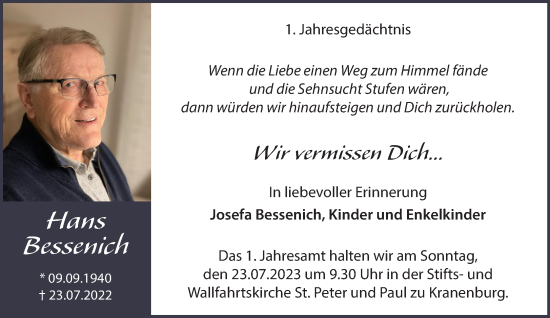 Traueranzeige von Hans Bessenich von NNA