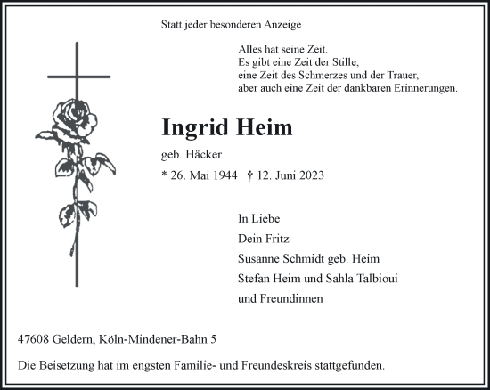 Traueranzeige von Ingrid Heim von NNA
