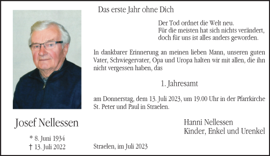 Traueranzeige von Josef Nellessen von NNA