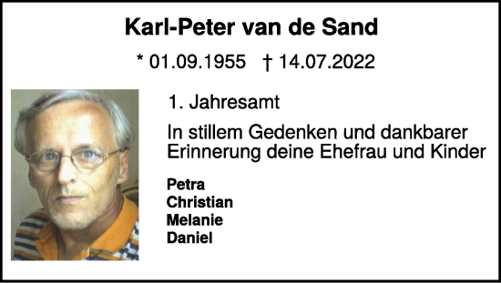 Traueranzeige von Karl-Peter van de Sand von NNA