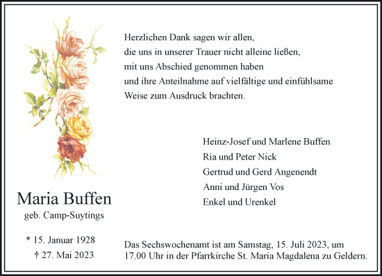 Traueranzeige von Maria Buffen von NNA
