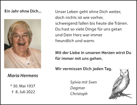 Traueranzeige von Maria Hermens von NNA