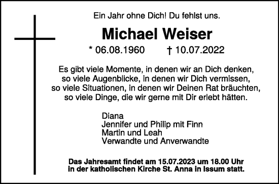 Traueranzeige von Michael Weiser von NNA