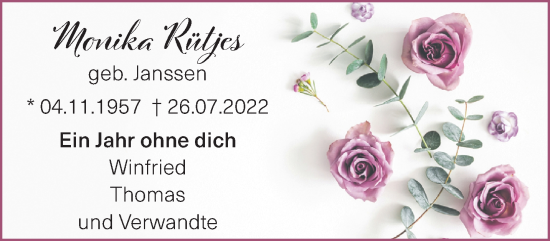 Traueranzeige von Monika Rütjes von NNA