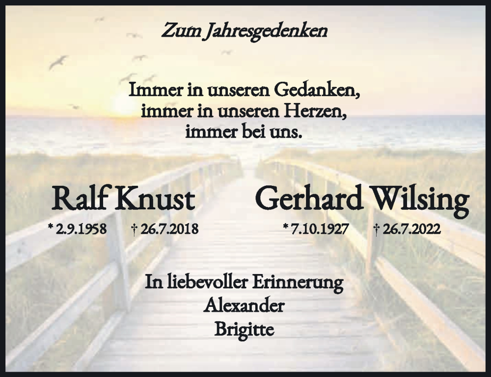  Traueranzeige für Ralf und Gerhard  vom 26.07.2023 aus NNA
