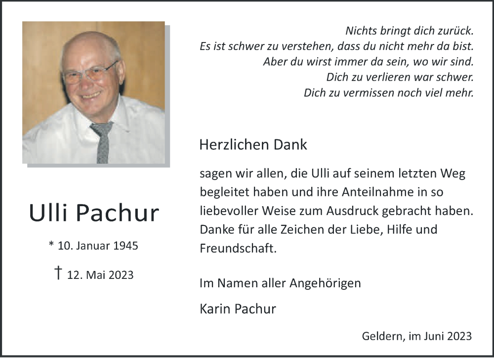  Traueranzeige für Ulli Pachur vom 01.07.2023 aus NNA